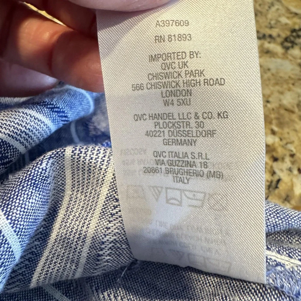 Susan‎ Graver Shirt Womens Petite Large Blue Stripe Linen Button Long Sleeve - Picture 7 of 8